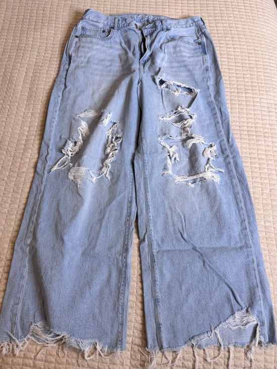 American Eagle Outfitters Denim - American Eagle Outfitters Light Blue Distressed skater Wide-Leg Jeans